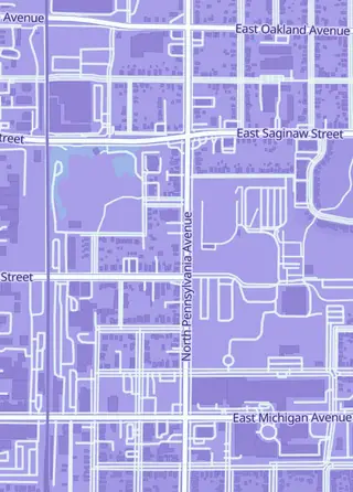 Street map around A&A Comic Book Store, Lansing
