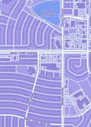 Street map around Advantage Games, Northglenn