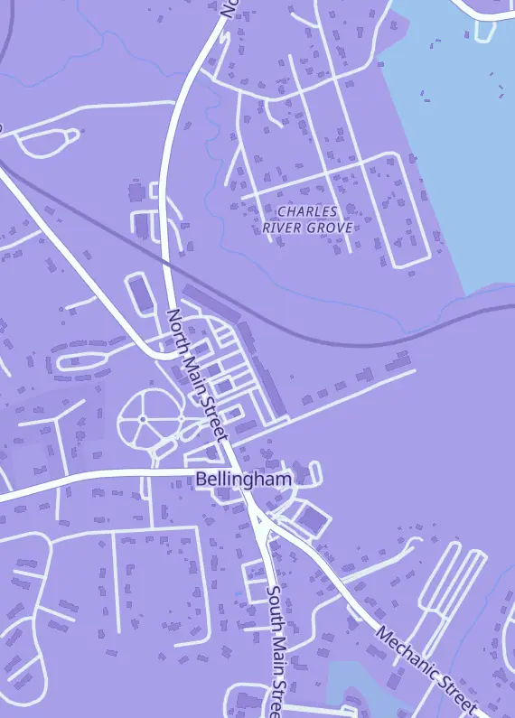 Street map around ahcardco, 15 N Main St, Bellingham, MA