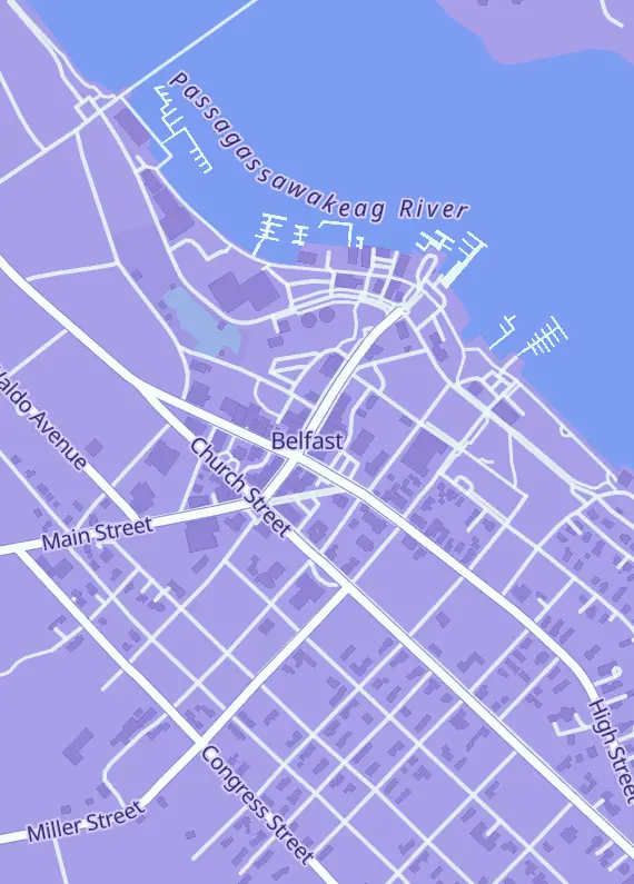 Street map around All About Games, 78 Main St, Belfast, ME