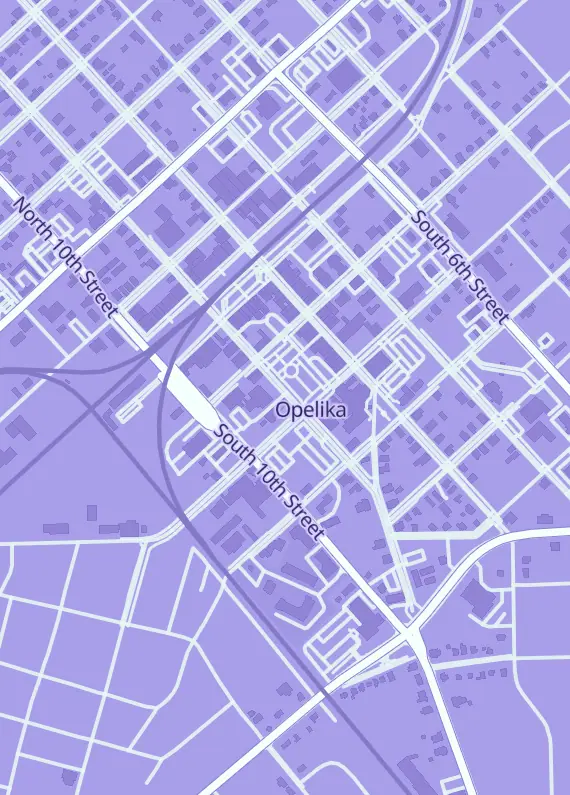 Street map around Almost Anything, 221 S 9th St, Opelika, AL