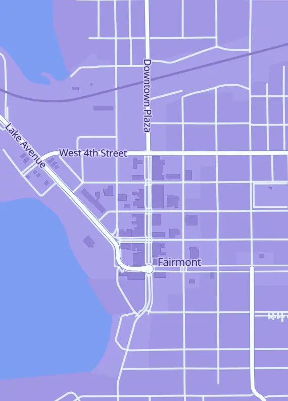 Street map around Analog Games, 207 Downtown Plaza, Fairmont, MN