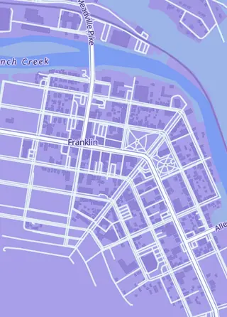 Street map around Arcane Loft Games, Franklin