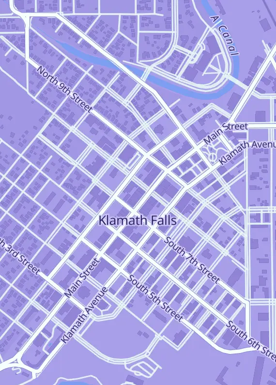 Street map around Astral Games, 737 Main St, Klamath Falls, OR