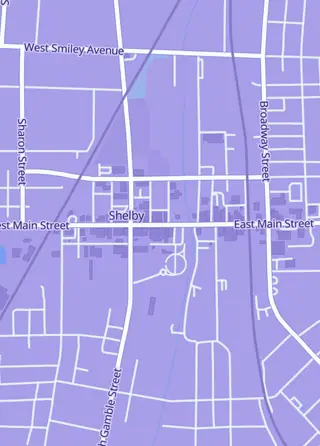 Street map around Bases Loaded, Shelby