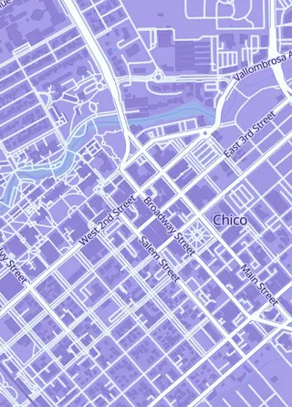 Street map around BaT Comics & Games, Chico