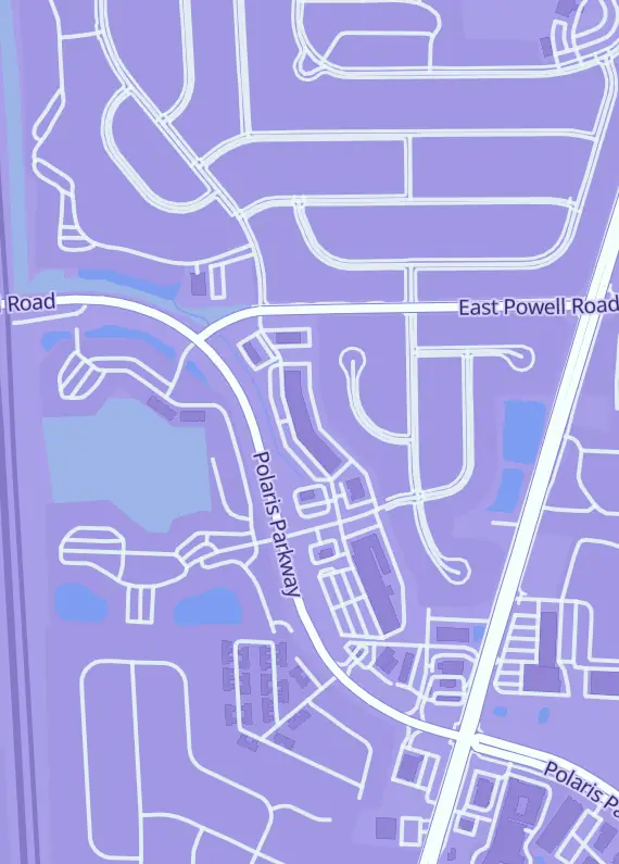Street map around Bedlam Bricks, 1230 E Powell Rd, Lewis Center, OH