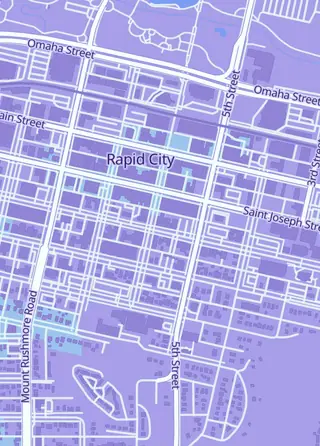 Street map around Black Hills Card Shop, Rapid City