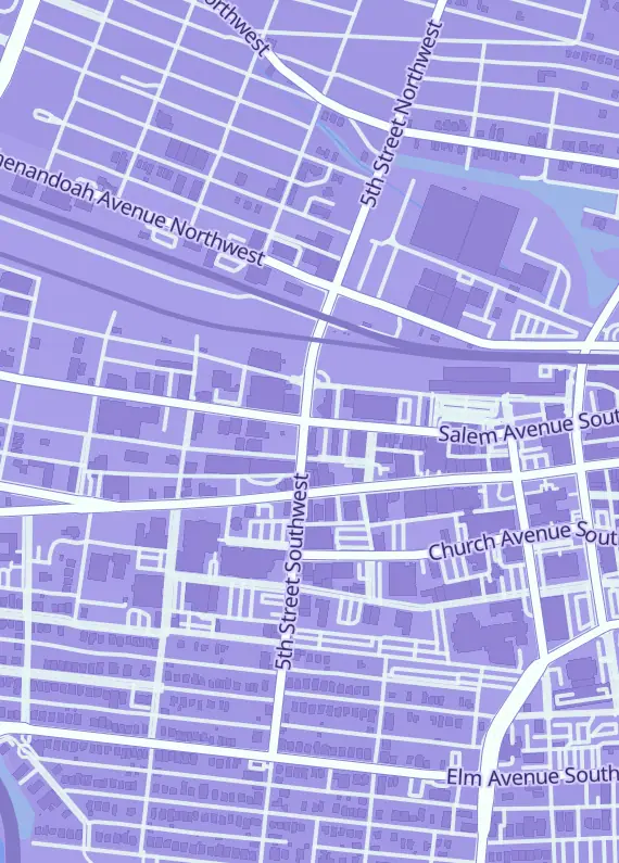 Street map around Blade Gaming, 430 Salem Ave SW, Roanoke, VA