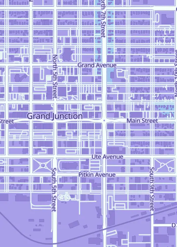 Street map around Board Fox Games, 623 Main St, Grand Junction, CO