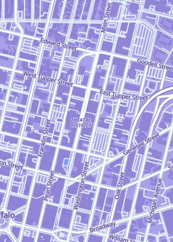 Street map around Board Game Bliss 716, 653 Main St Ste 104, Buffalo, NY