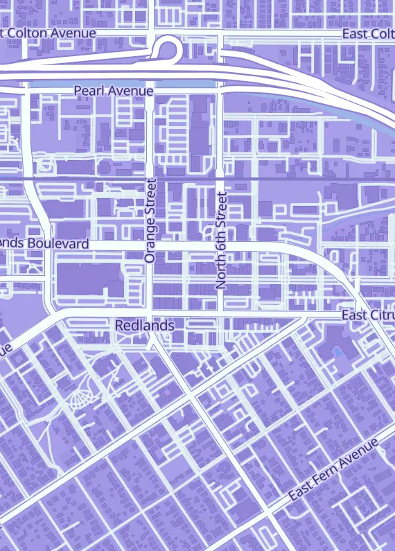 Street map around Board Game Paradise, 109 E State St Ste A, Redlands, CA
