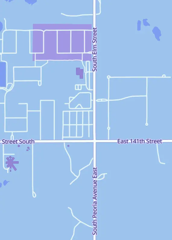 Street map around Brick & Board Games and Cards, 14010 S Peoria Ave Suite 106, Glenpool, OK