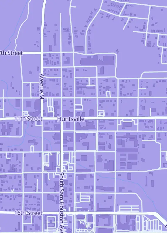 Street map around Bricks & Heroes, 1018 11th St, Huntsville, TX