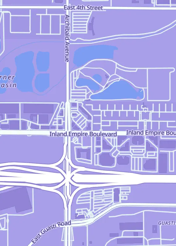 Street map around Bricks & Minifigs Ontario, 730 N Archibald Ave Ste A, Ontario, CA