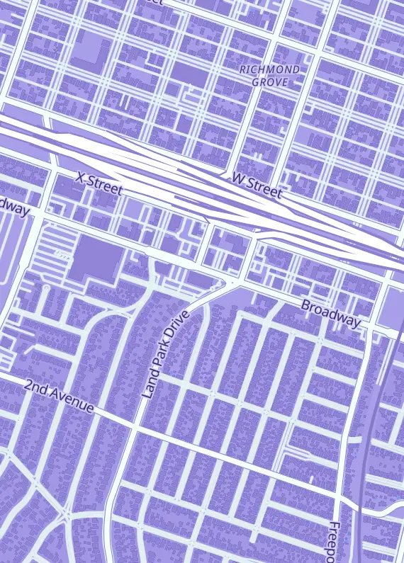 Street map around Broadway Comics & Cards, 1508 Broadway, Sacramento, CA