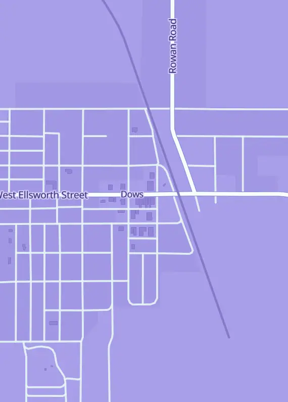 Street map around Bucks Card Shop, 110 E Ellsworth St, Dows, IA