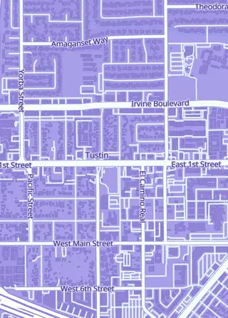 Street map around Cardboard Games, Tustin