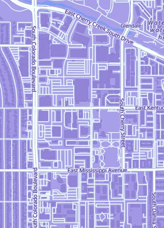 Street map around Cards & Quests, 4340 E Kentucky Ave #134, Glendale, CO