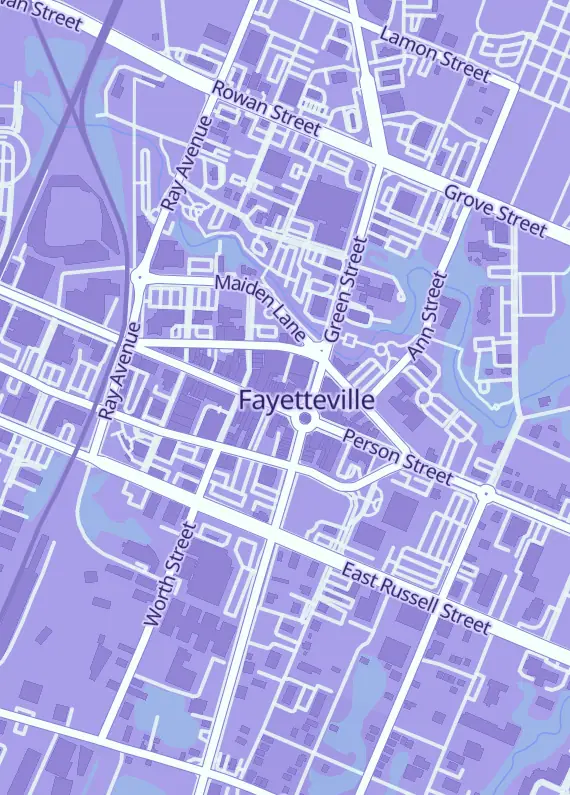 Street map around Cards R Us Llc, 108 Hay St Ste 301, Fayetteville, NC