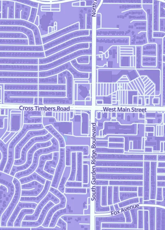 Street map around Collectibles Cards and Games, 601 Cross Timbers Rd Ste 116, Flower Mound, TX
