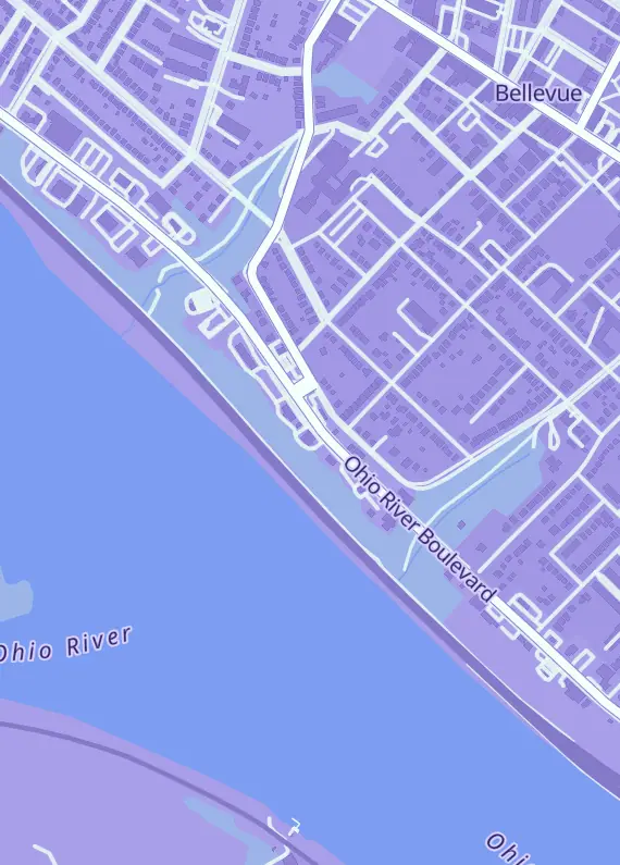 Street map around Collector's Cave, 4489 Ohio River Blvd, Bellevue, PA