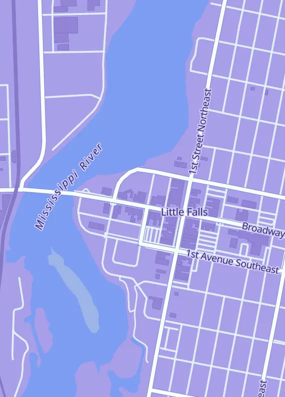 Street map around COMICAL SLABS (A Geek Boutique), 53 Broadway, Little Falls, MN