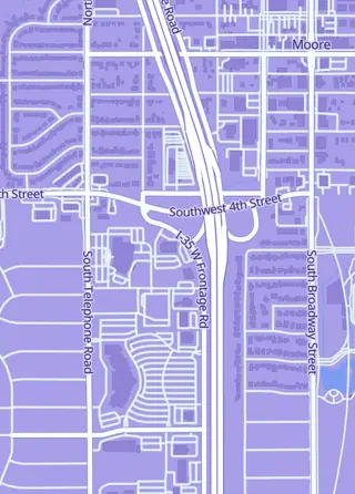 Street map around Connected Light Bookstore, Moore
