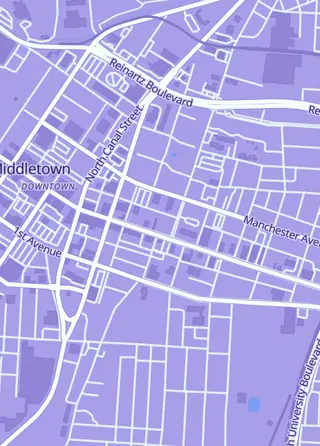 Street map around Crooked Dog Comics, Middletown
