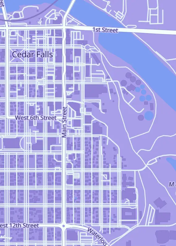Street map around Dark Vassal Gaming, 602 State St, Cedar Falls, IA