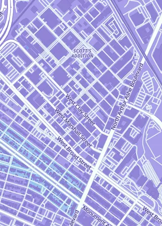 Street map around DawnStar Video Games and Arcade, Richmond