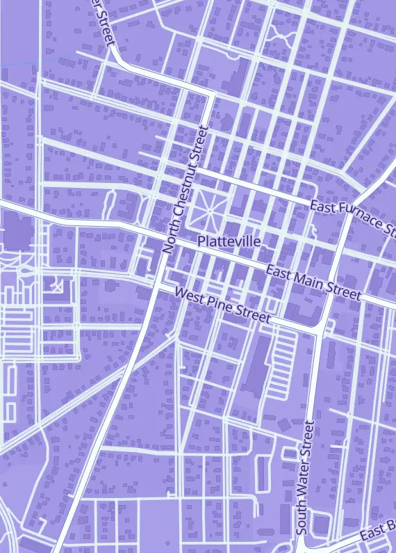 Street map around Deals N Dragons, 55 S Court St, Platteville, WI