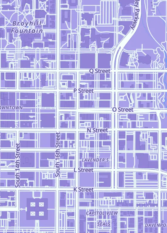 Street map around Dial Up Games, 1713 O St, Lincoln, NE