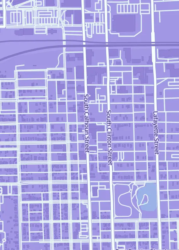 Street map around Discount Comic Book Service, 2001 S Calhoun St, Fort Wayne, IN