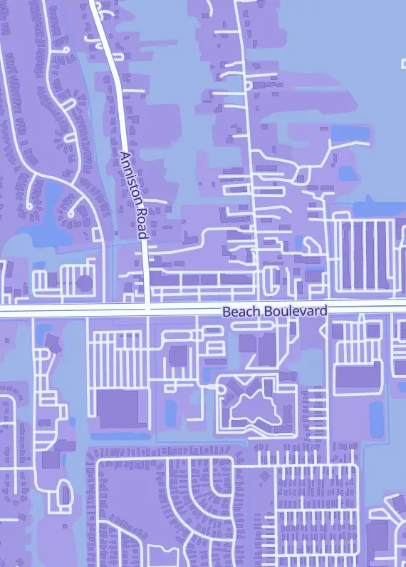 Street map around Dragon TCG Jax, 10771 Beach Blvd, Jacksonville, FL