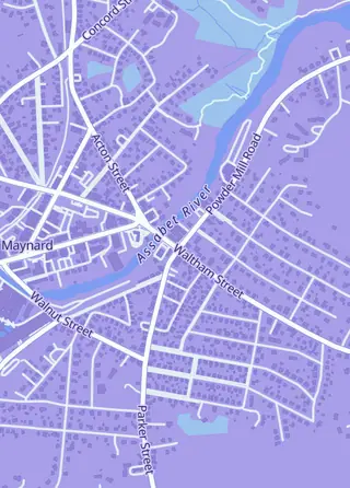 Street map around Excelsior Games, Maynard