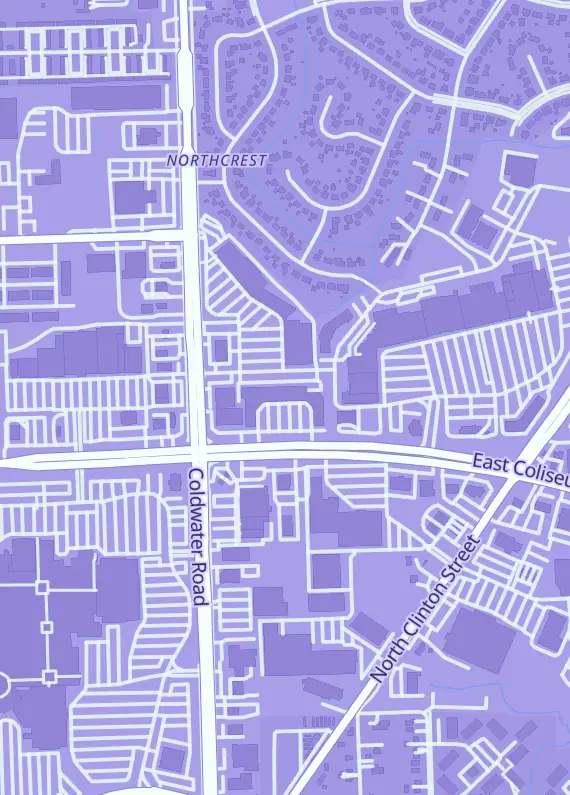 Street map around Extreme TCG, 525 E Coliseum Blvd, Fort Wayne, IN