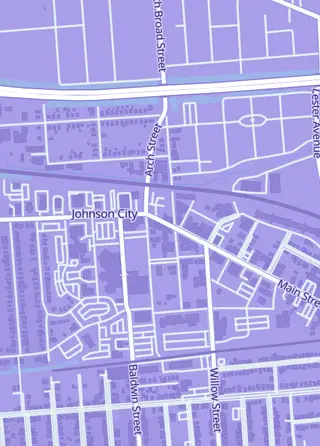 Street map around Fat Cat Comics, Johnson City