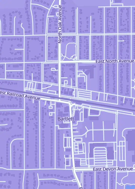 Street map around Forever After Antiques and Collectibles, 116 W Bartlett Ave #1, Bartlett, IL