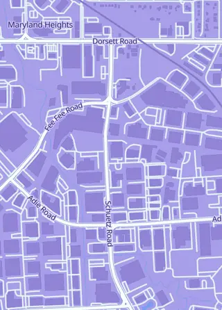 Street map around Forge and Fire Gaming, Maryland Heights