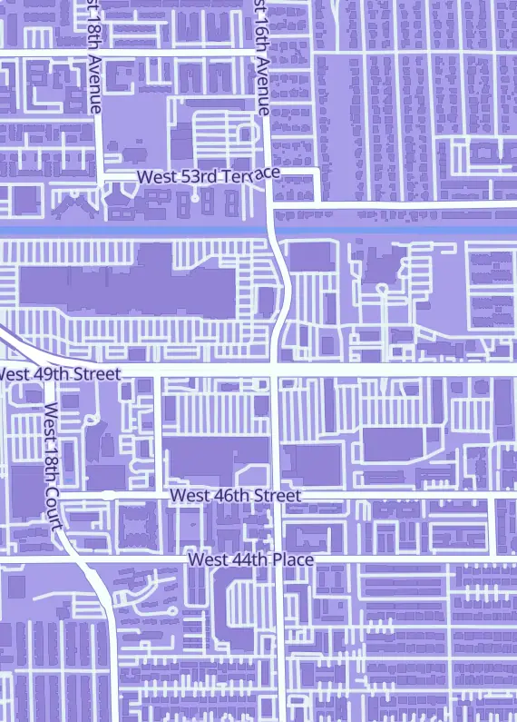 Street map around Fortissimo Games, 1, Hialeah, FL