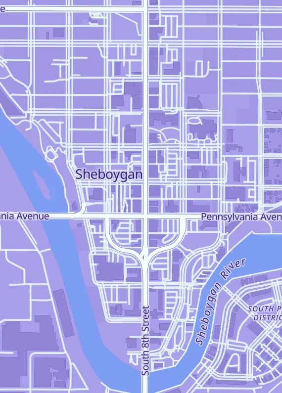 Street map around Freaktoyz, 520 N 8th St, Sheboygan, WI