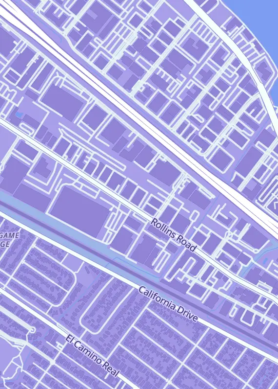 Street map around Fugitive Toys, 1550 Rollins Rd, Burlingame, CA