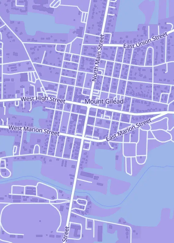 Street map around Fun Factory Hobbies, 32 S Main St, Mt Gilead, OH