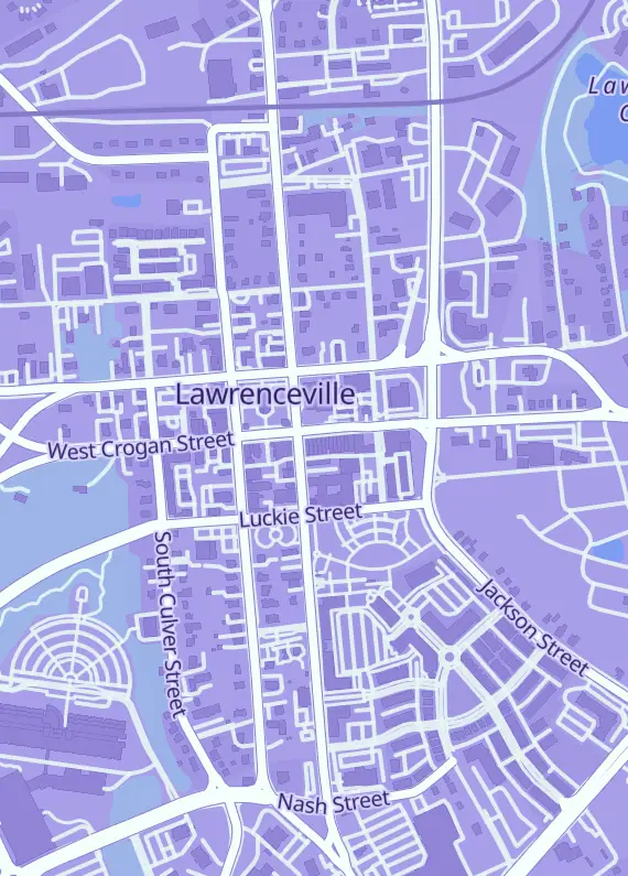 Street map around Galactic Quest, 116 E Crogan St, Lawrenceville, GA