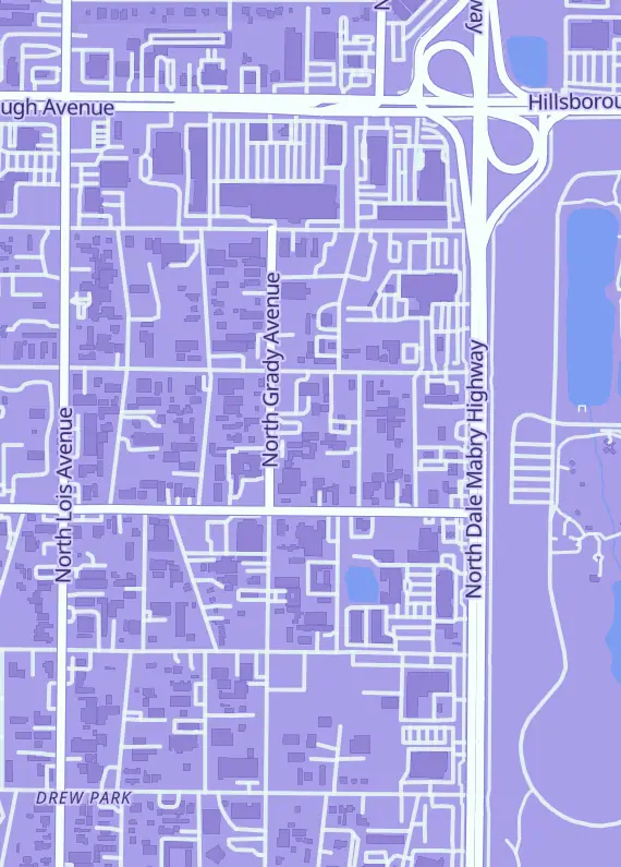 Street map around Gambit Games, 4813 N Grady Ave, Tampa, FL