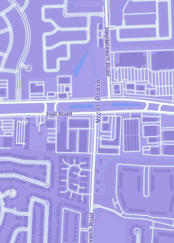 Street map around Gamer's Gauntlet, 20564 Hall Rd, Clinton Township, MI