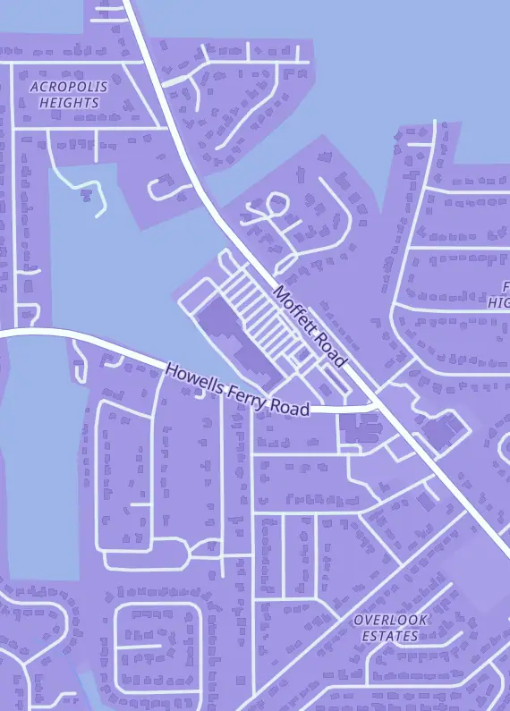 Street map around Gamers N Geeks, 5701 Moffett Rd n, Mobile, AL