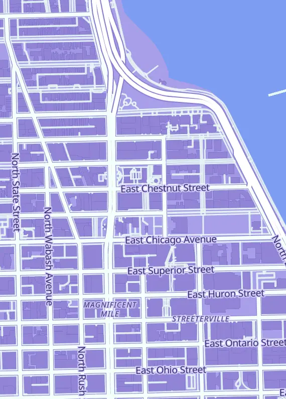 Street map around Gamers World, 835 N Michigan Ave, Chicago, IL