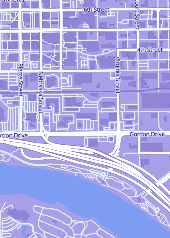 Street map around Games King, 823 Gordon Dr, Sioux City, IA